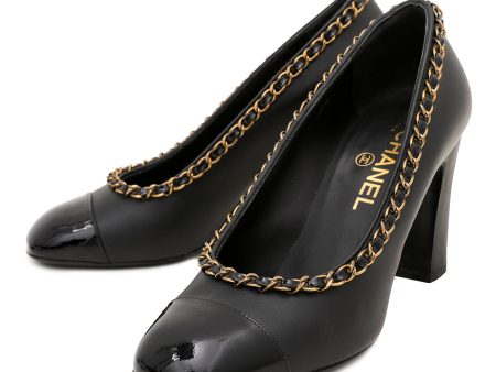 Chanel Black Chain Around Cap Toe Pumps 37.5 Fashion