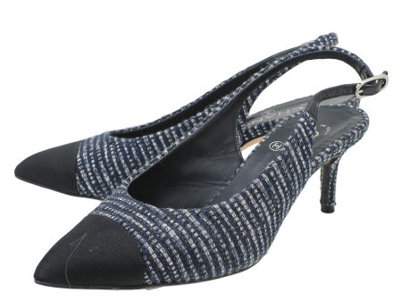 Chanel Bicolor CC Cap Toe Tweed Pointed Slingback 37 For Discount