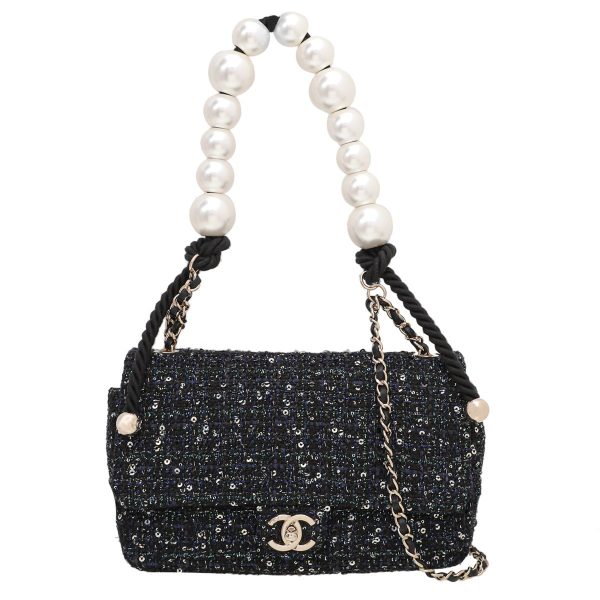 Chanel Bicolor CC Tweed Pearl Flap Medium Bag For Sale