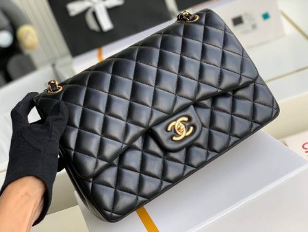 CHANEL Classic  Lambskin & Gold-Tone Metal Black Discount