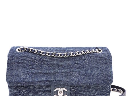 Chanel Blue Camellia Embroidered Distressed Denim Flap Bag Online Hot Sale