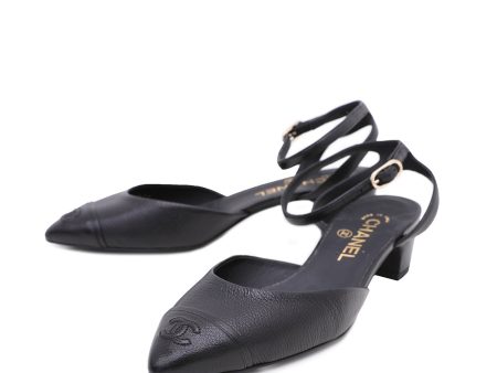 Chanel Black CC Goatskin Cap Toe Low Pumps 38.5 Discount