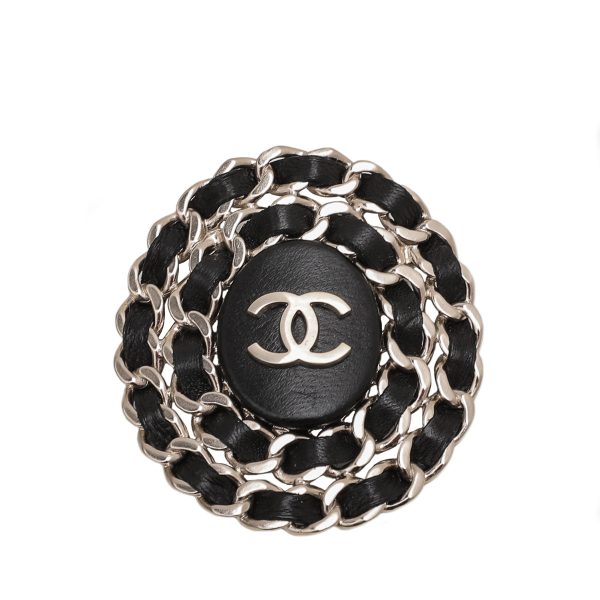 Chanel Black CC Woven Chain Oval Brooch Online Hot Sale