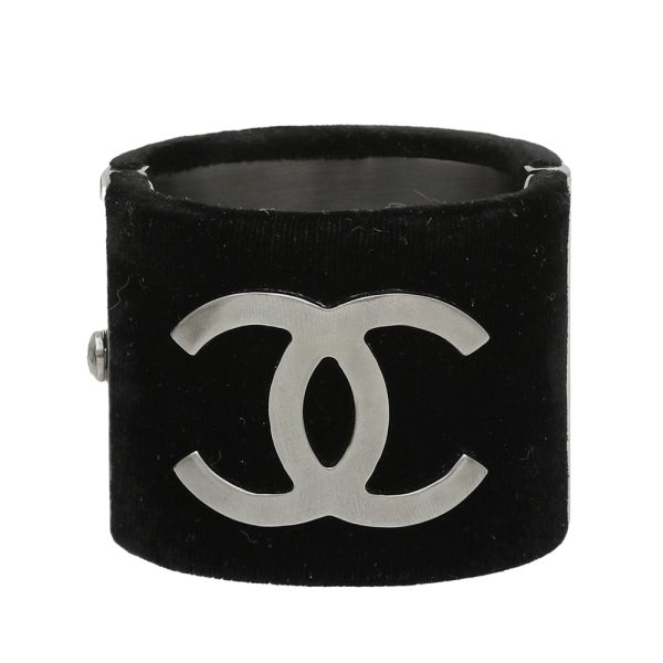 Chanel Black CC Velvet Wide Cuff Bracelet Fashion