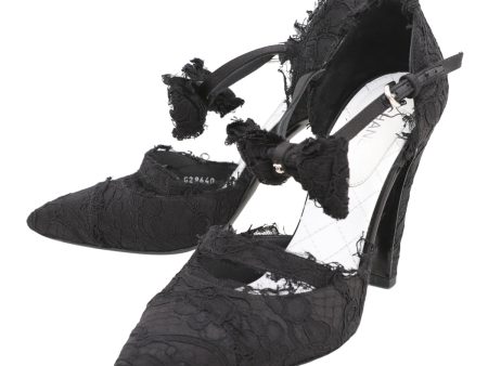 Chanel Black CC Lace Ankle Wrap Bow Pumps 39 For Discount