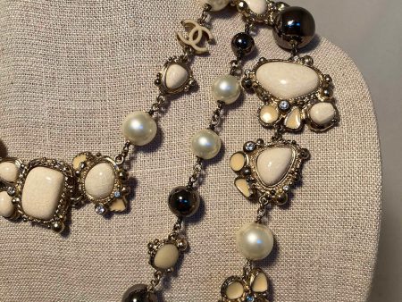 Vintage Chanel Enamel Pearl Gunmetal Beaded Necklace Online Sale