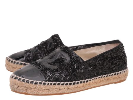 Chanel Black CC Cap Toe Sequins Espadrille 37 For Cheap