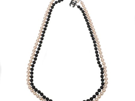 Chanel Bicolor CC Enamel Lariat Pearl Long Necklace Supply