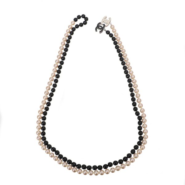 Chanel Bicolor CC Enamel Lariat Pearl Long Necklace Supply