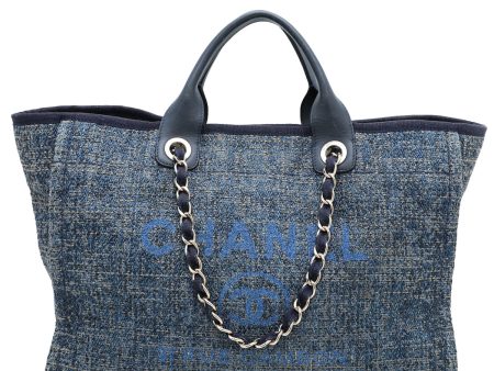 Chanel Blue Deauville Shopping Tote Bag Large For Sale