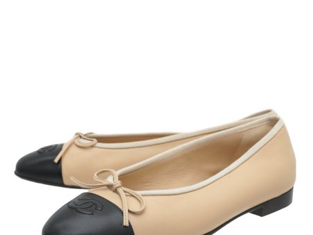 Chanel Bicolor CC Cap Toe Bow Flat Ballerina 39.5 Online Hot Sale