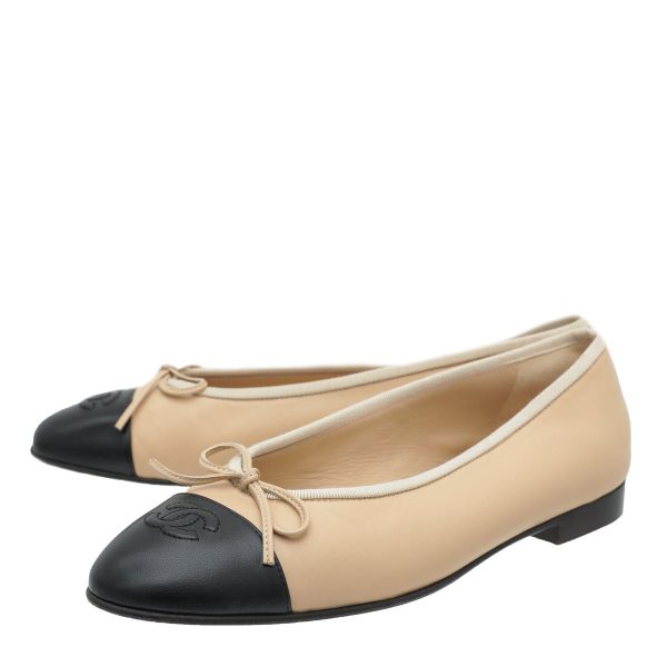 Chanel Bicolor CC Cap Toe Bow Flat Ballerina 39.5 Online Hot Sale