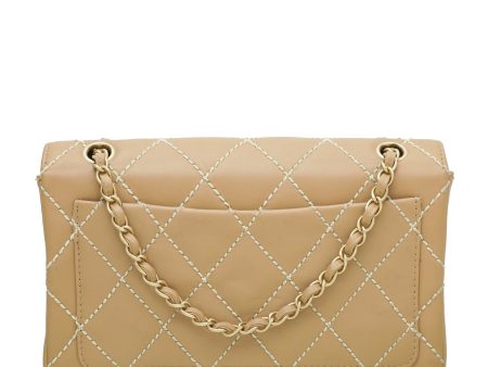 Chanel Beige Wild Stitch Flap Medium Bag For Discount