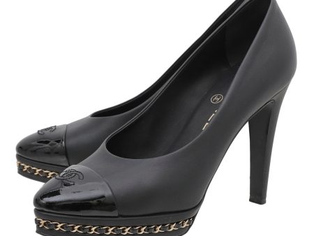 Chanel Black CC Platform Chain Pumps 38.5 Discount