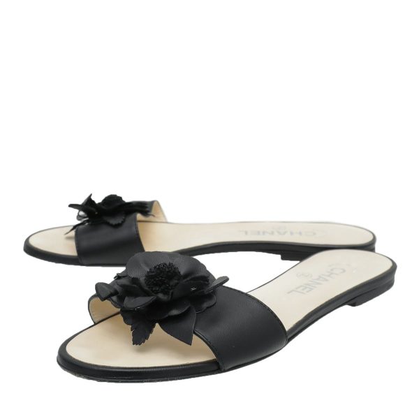 Chanel Bicolor Camellia Flat Sandals 38 Online Sale