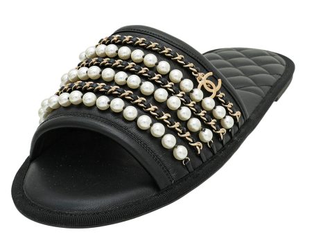 Chanel Black CC Pearl Chain Home Mules Large Online Hot Sale