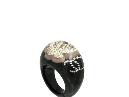 Chanel Black CC Studs Resin Ring Medium on Sale