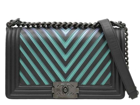 Chanel Black Le Boy Painted Chevron Medium Flap Bag on Sale