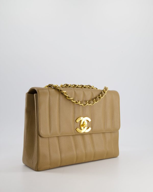 VINTAGE* Chanel Caramel Jumbo Mademoiselle Caviar Flap Bag with Vertical Stitch Detail & 24K Gold Hardware Fashion