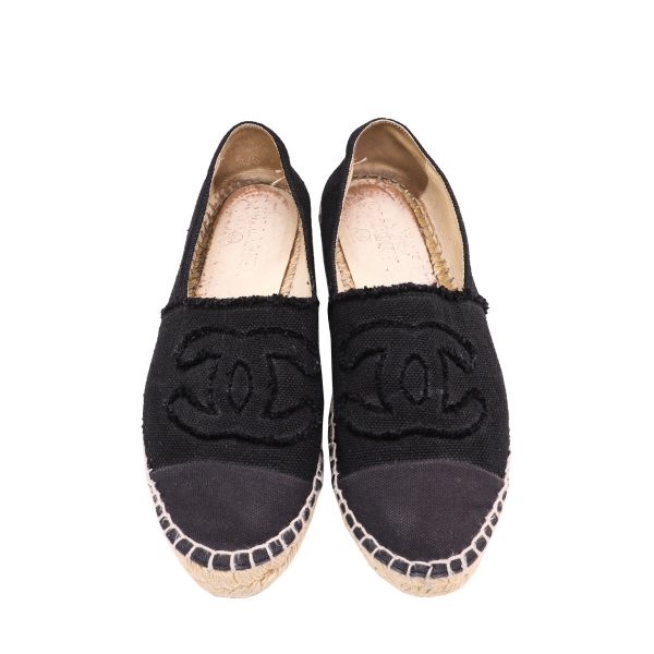 Chanel Black CC Linen Espadrille 40 Discount