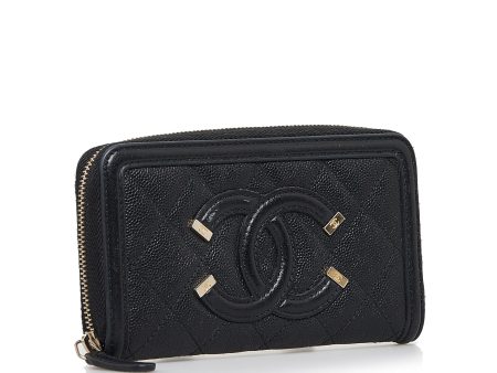 Chanel CC Caviar Filigree Zip Around Wallet (SHG-miZ2He) Discount