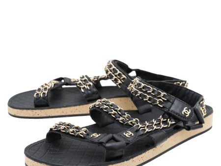 Chanel Black CC Chain Slides Flat Sandal 40 For Sale