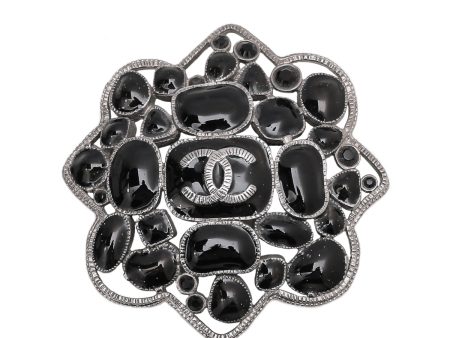 Chanel Black CC Gripoix Ruthenium Brooch Online now