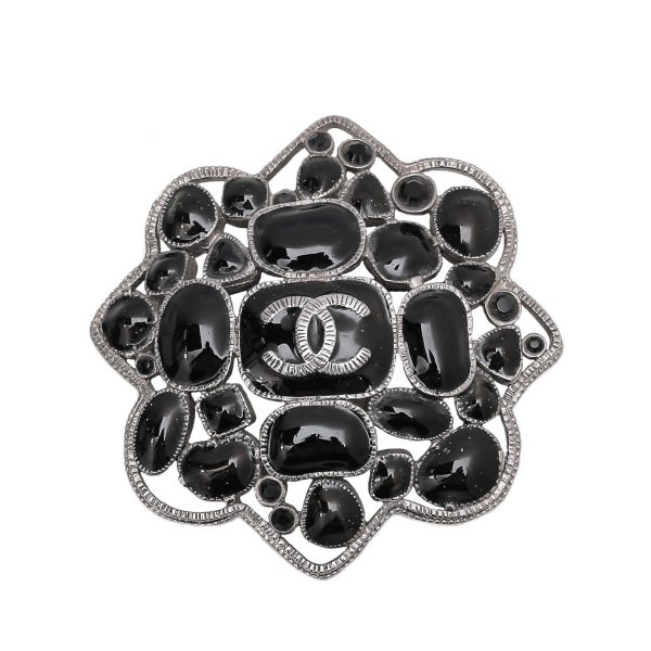 Chanel Black CC Gripoix Ruthenium Brooch Online now