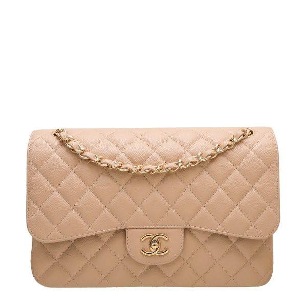 Chanel Beige Classic Double Flap Bag For Discount