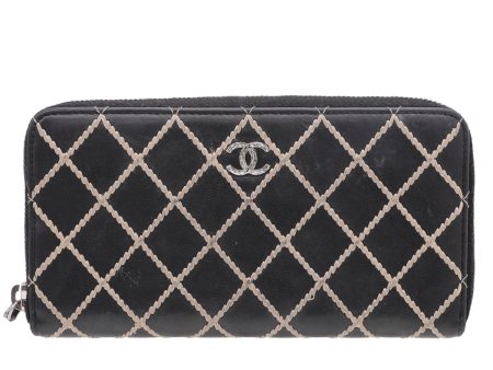 Chanel Black Coco Mark Wild Stitch Zip Around Wallet Cheap