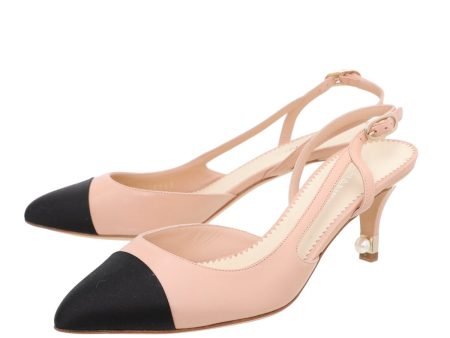 Chanel Bicolor CC Pearl Kitten Heel Slingback Pump 38.5 Hot on Sale