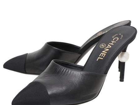 Chanel Black CC Cap Toe Runway Pearl Mules38 on Sale