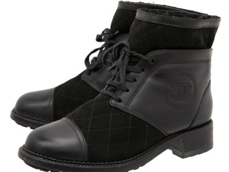 Chanel Black CC Suede Combat Boots 37.5 Online