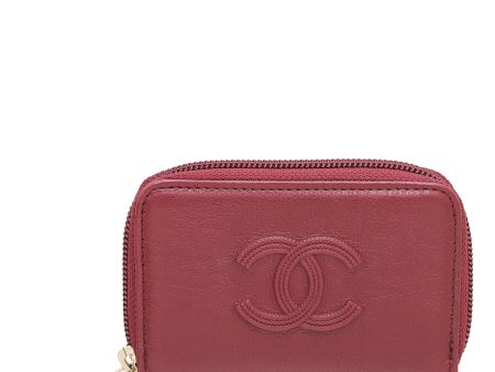 Chanel Burgundy CC Embossed Zip Around Coin Purse Online Hot Sale