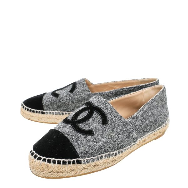 Chanel Bicolor CC Velvet Wool Tweed Espadrille 40 Sale