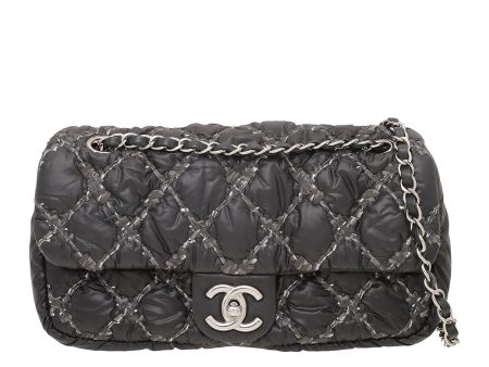 Chanel Black CC Nylon On Stitch Bubble Flap Bag on Sale