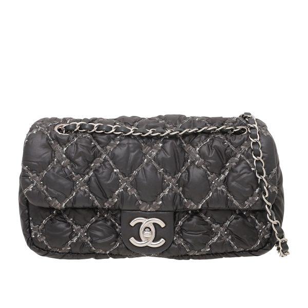 Chanel Black CC Nylon On Stitch Bubble Flap Bag on Sale