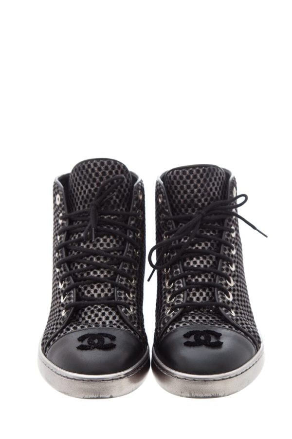 Chanel Black Mesh & Leather CC Sneakers SZ 35 For Discount