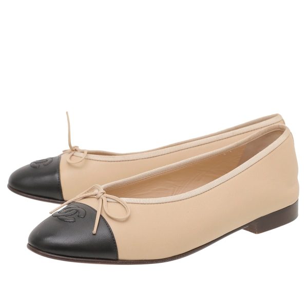 Chanel Bicolor CC Cap Toe Bow Flat Ballerina 37.5 Hot on Sale