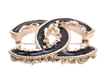 Chanel Black Enamel CC Baroque Brooch Online now