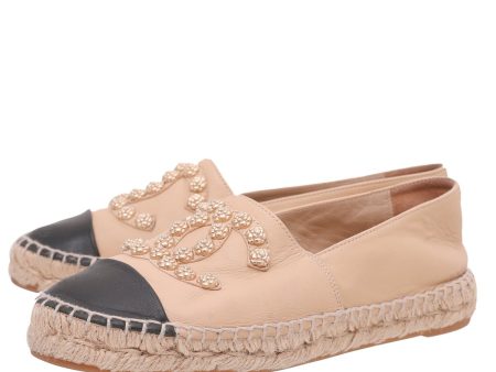 Chanel Bicolor CC Cap Toe Camellia Studs Espadrille 37 Sale