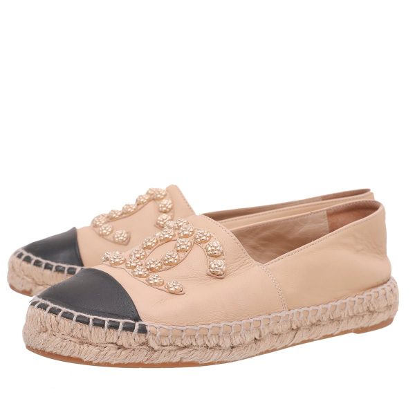 Chanel Bicolor CC Cap Toe Camellia Studs Espadrille 37 Sale