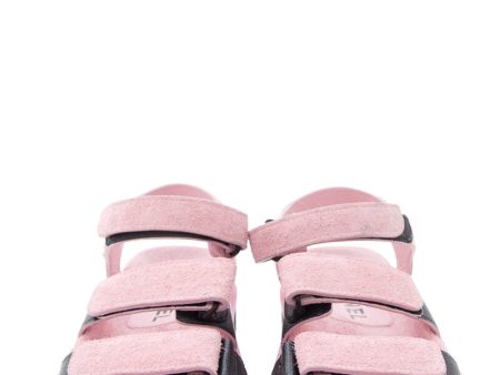 Chanel Pink Suede Calfskin Velcro Sandals SZ 37 Supply