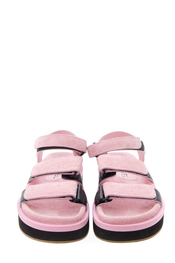 Chanel Pink Suede Calfskin Velcro Sandals SZ 37 Supply