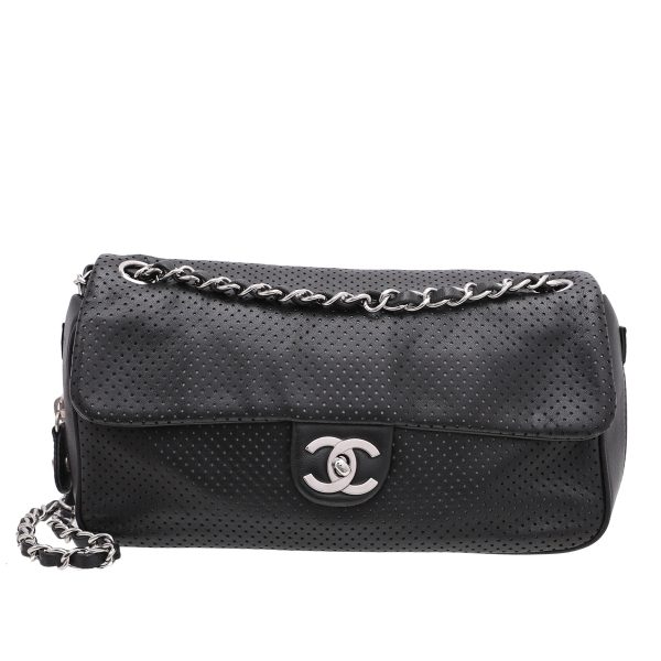 Chanel Black CC Perforated Baseball Spirit Flap Bag For Sale