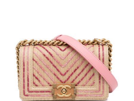 Chanel Boy Small Pink Raffia Gold For Discount