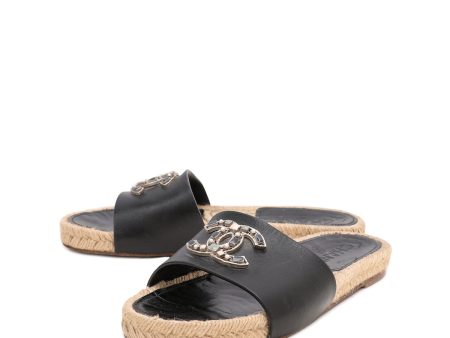 Chanel Black CC Studs Espadrille Slides 36.5 Cheap