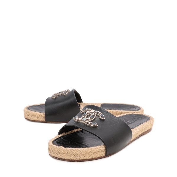 Chanel Black CC Studs Espadrille Slides 36.5 Cheap