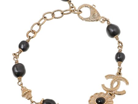 Chanel Black CC Flower Pearl Bracelet Hot on Sale