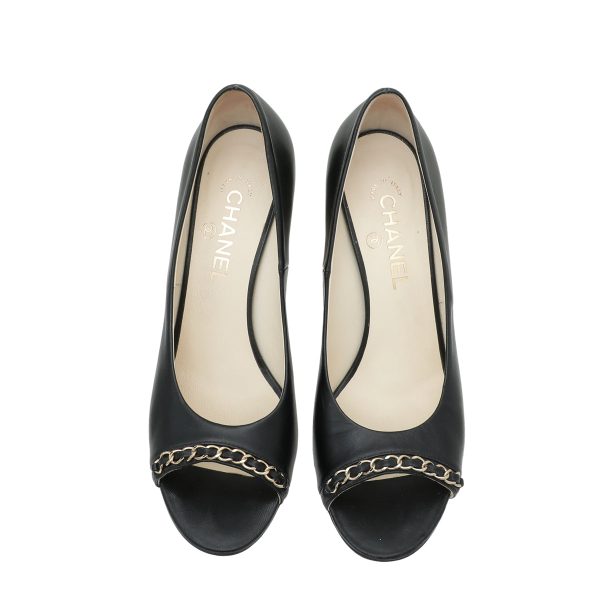 Chanel Black CC Chain Peep Toe Pump 39 Online now